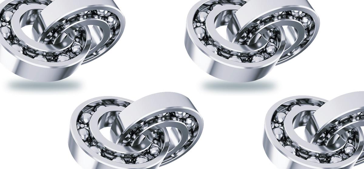 Set of 3D renders of inter-looped bearings